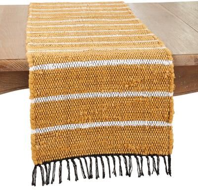 Saro Lifestyle "Rustic Striped Chindi Table Runner - 16""x72"""