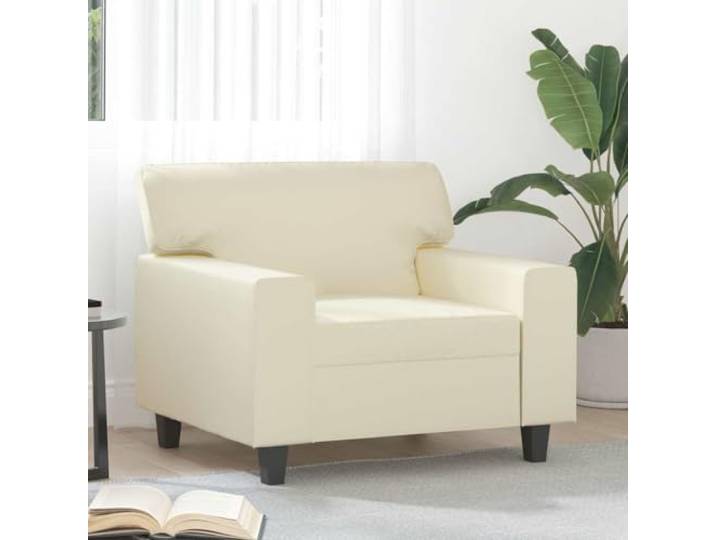 HEFZGDB Kunstleder Sessel Creme 60 cm Moderner Wohnzimmerstuhl mit Metallgestell und Polsterung für Entspannung Langlebig Bequem Schmutzabweisend Luxuriöses Design Stabiles Sofa