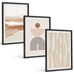 BILDER SET 3er Set - 40x60 cm Schwarzer Rahmen - Abstrakte Landschafts- und Naturgeometrie