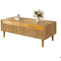 OKWISH Hochwertiger Couchtisch mit Acrylschubladen, LED-Beleuchtung, 2 Schubladen, modernes Design, stilvoll, stabil, 110x50x40 cm, Holzfarbe