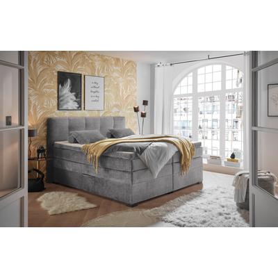 Boxspringbett ED EXCITING DESIGN "FANES, Doppelbett mit Bettkasten und Taschenfederkernmatratze H3", grau, B:190cm L:212cm, 100% Polyester, Komplettbetten, Boxspringbett, mit 7cm Visco-Topper, hochwertiger Microvelours-Bezug, 180x200cm, Topseller
