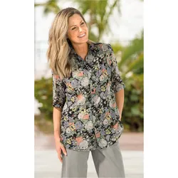 Viskose-Mix-Bluse in Druck salbei in Größe 46 von DW-Shop, Salbei, 46