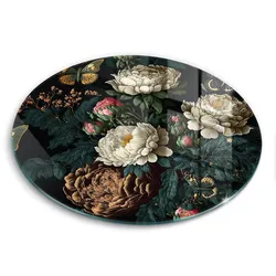 GLASPLATTE Ø 40 cm Vintage Pfingstrosen Blumen