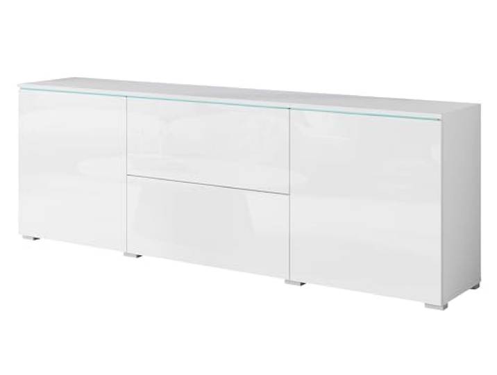 Muebles Slavic Vera 181 Sideboard für Wohnzimmer, TV-Schrank, 2 Türen, 2 Schubladen, optionale LED-Beleuchtung, Aufbewahrungsschrank, (LED, Weiß/Hochglanz)