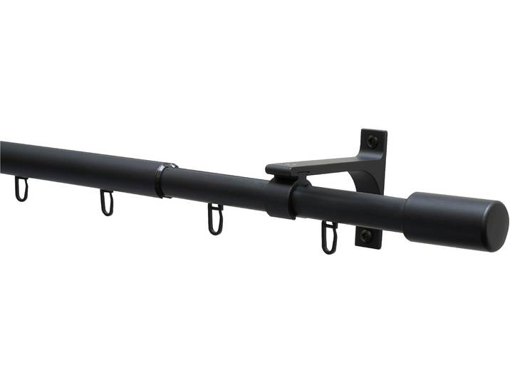 Gardinenstange GARDINIA Gardinenstangen Set Thasos , schwarz (schwarz, matt), Ø:19mm, Aluminium, Gardinenstangen, Gardinenstange, mit Bohren, Schrauben, Wandmontage, Aluminium