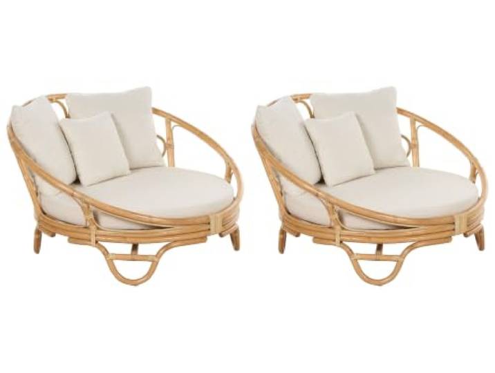 Beliani Garten Sonneninsel 2er Set Rattan natürlich Auflagen beige Loungemöbel Rossano