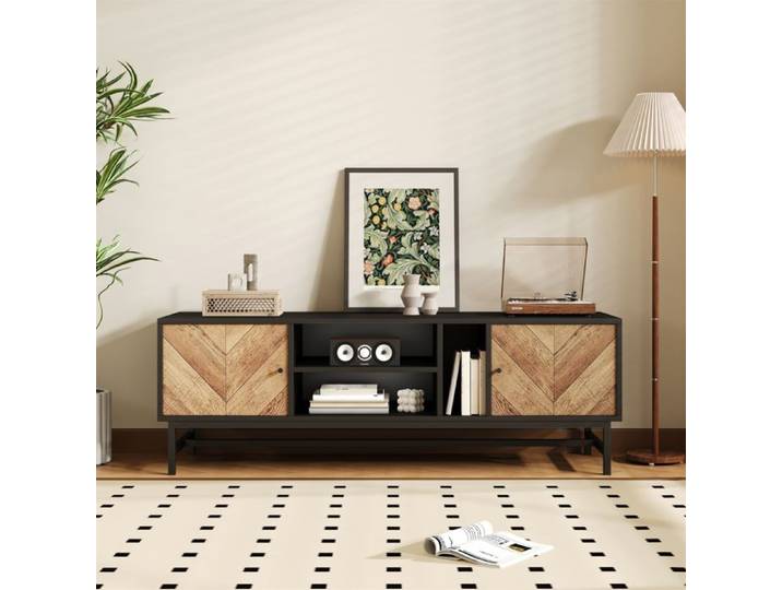 Meuble TV - DREAMMESPACE - 150x38x55 cm - Noir - Design contemporain - Rangement sophistiqué