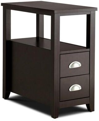 Costway End Table Wooden with 2 Drawers and Shelf Bedside Table-Dark Brown