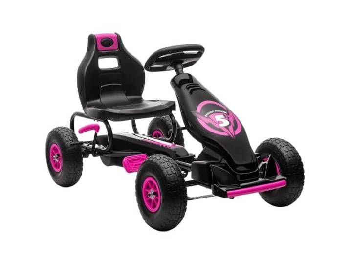 HOMCOM Gokart mit 3-Stufig Verstellbarem Sitz für 5-12 Jahre bis 50 kg Rosa Kinderfahrzeug, Tretfahrzeug mit Gummireifen, Pedal, Handbremse, Kettcar, Outdoor