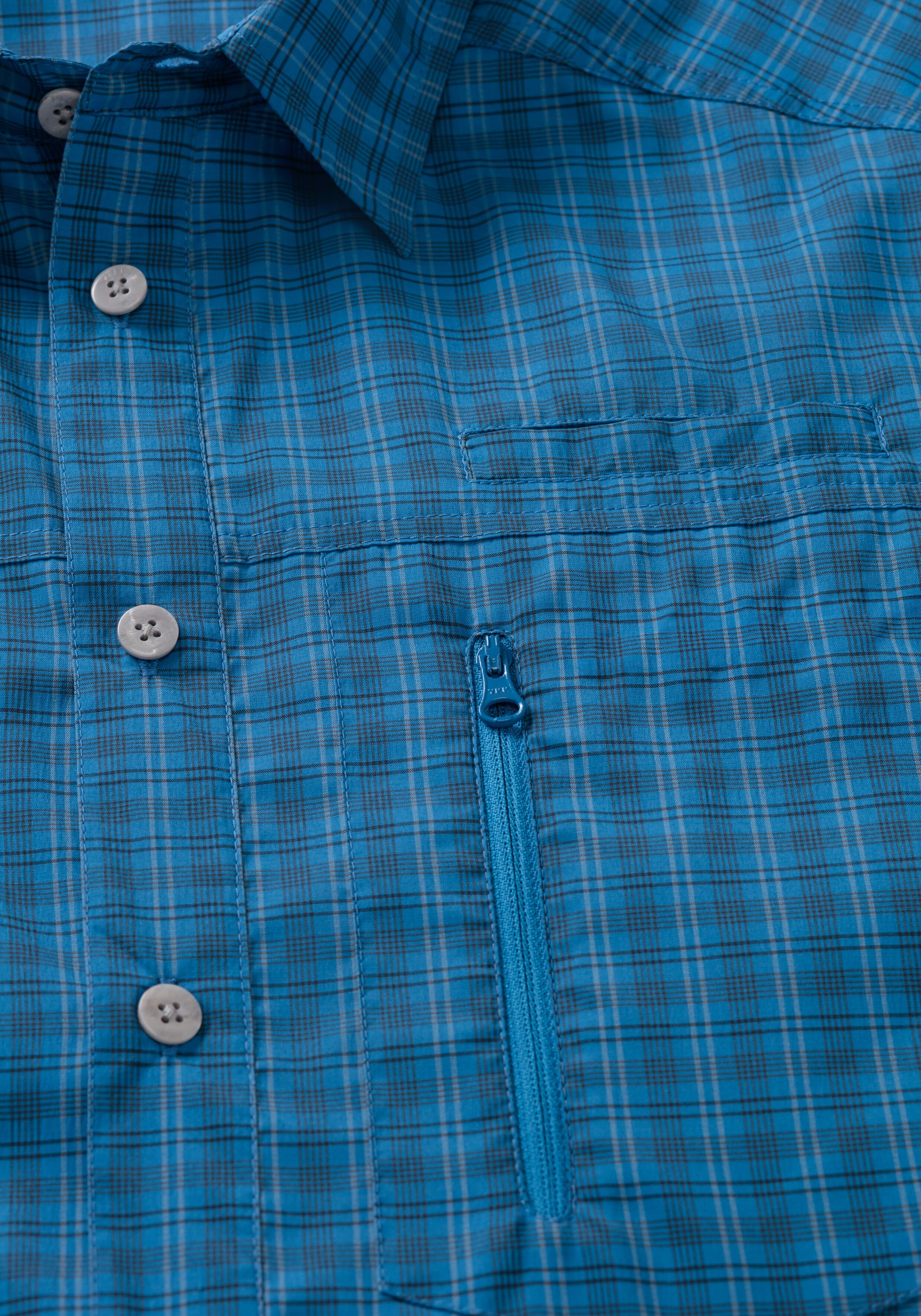 Funktionshemd MAIER SPORTS "Mats S/S", Herren, Gr. 48, Normalgrößen, blau, 97% Polyester, 3% Elasthan, Hemden Funktionshemd, Herren Hemd kurzarm, karriertes Freizeithemd, Kurzarmhemd, Regular Fit