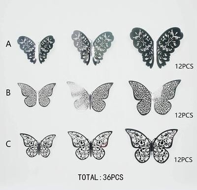 Inspired Living 3D Mirror Butterfly Wall Stickers Elegant DIY Wall Decoration For Modern Spaces 36pcs Black Abc