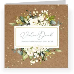 Dankeskarte Diamanthochzeit mit eigenen Fotos gestalten im Design "Weiße Blumen" - Musterkarte - Karten einfach online bei wunderkarten gestalten und bestellen