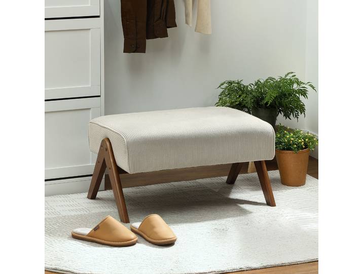 HOMCOM Tabouret Bas Salon Rembourré Bois Beige 69x47x36 cm