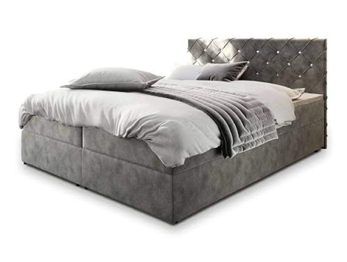 Masseno Boxspringbett Riva 200x200 cm Komplett-Set mit Matratze und Topper, Polsterbett mit Zwei Bettkästen -Grau, Magic Velvet 2217