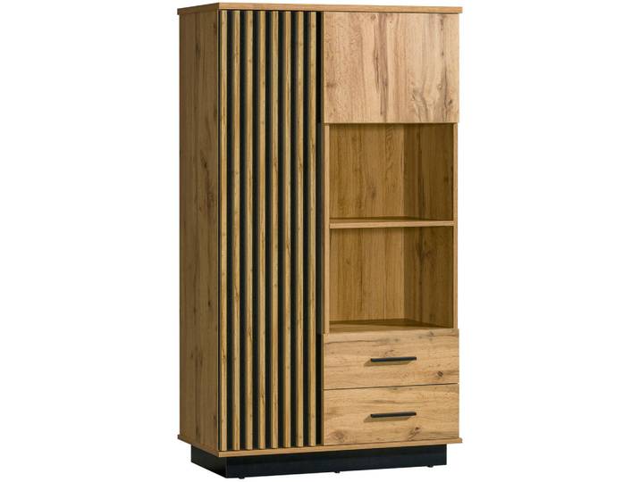 Milino Kommode, Schwarz, Eiche Wotan, 3 Fächer, 2 Schublade(n) Schubladen, 90x159.2x40 cm, Wohnzimmer, Kommoden & Sideboards, Kommoden