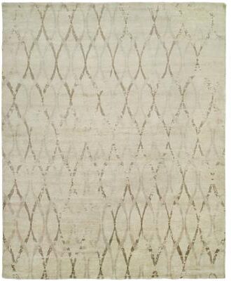 KALATY Modern Beige Hand-Knotted Viscose Area Rug