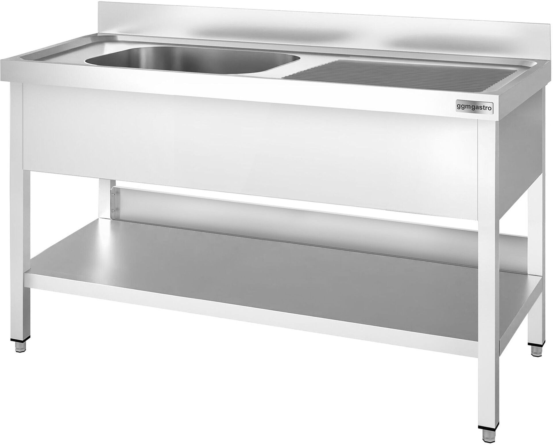 GGM Gastro RVS spoeltafel PREMIUM - 1600x700mm - met onderblad - met 1 spoelbak links