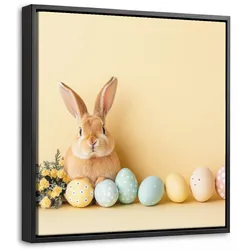 LEINWAND Bilder mit Rahmen - Eier - Kaninchen - Pastellfarbtöne - 20x20
