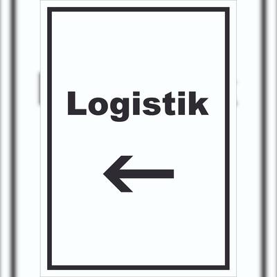 HB-Druck Logistik Schild mit Text und Richtungspfeil links Transport Versand hochkant A2 (420x594mm)