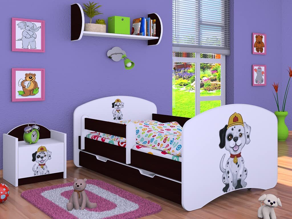 BDW Kinderbett Super Hunde, Babybett Kinderzimmer, Wenge (Motiv 2), 190 x 90 cm