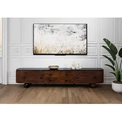 TV-Board Mango 240x40x50 dunkelbraun lackiert / Marmor schwarz FLORENZ #203