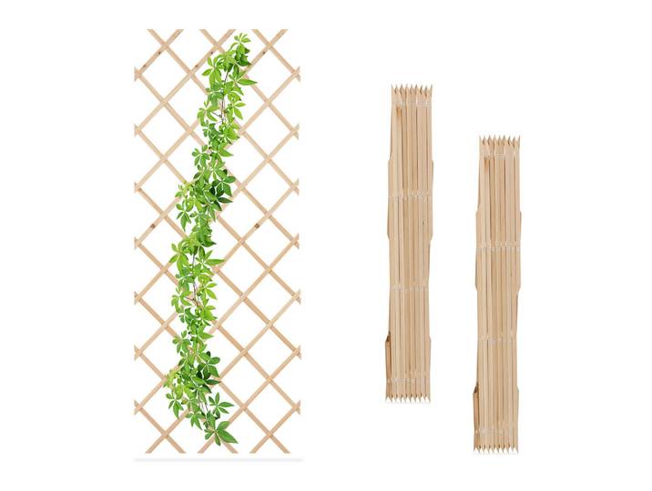 Relaxdays Rankgitter Natur 3er-Set ausziehbar 180x90 cm, Hellbraun, Holz, 46x270x1 cm, Dekoration, Gartendeko, Rankgitter