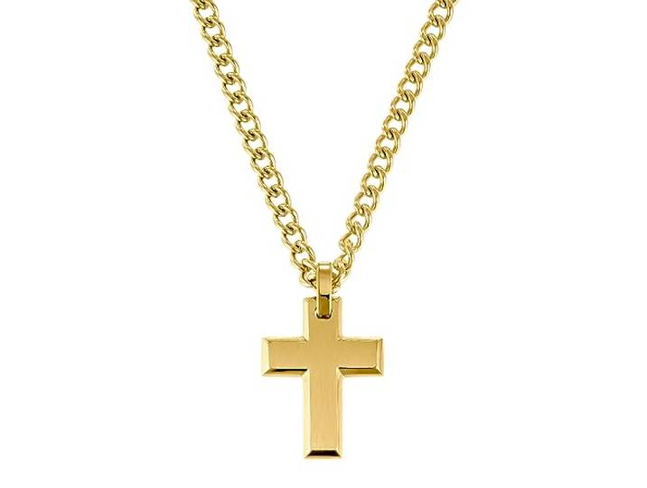 s.Oliver Halskette Edelstahl Herren Halsschmuck, 50 cm, Gold, Kreuz, Kommt in Schmuck Geschenk Box, 2036868