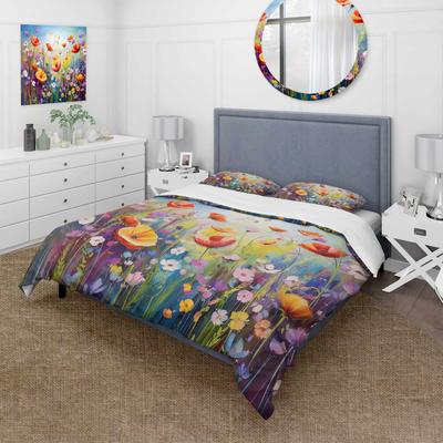 DESIGN ART Designart - Wildflowers Floral Rhapsody - Wildflowers Bedding Cover Set - Traditional Bed Sets With Shams