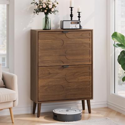 "Medieval-Style 23.6"" Shoe Cabinet with Tilt-Out Drawers, Paperclip Grooved Design & Adjustable Shelves by GDFStudio"