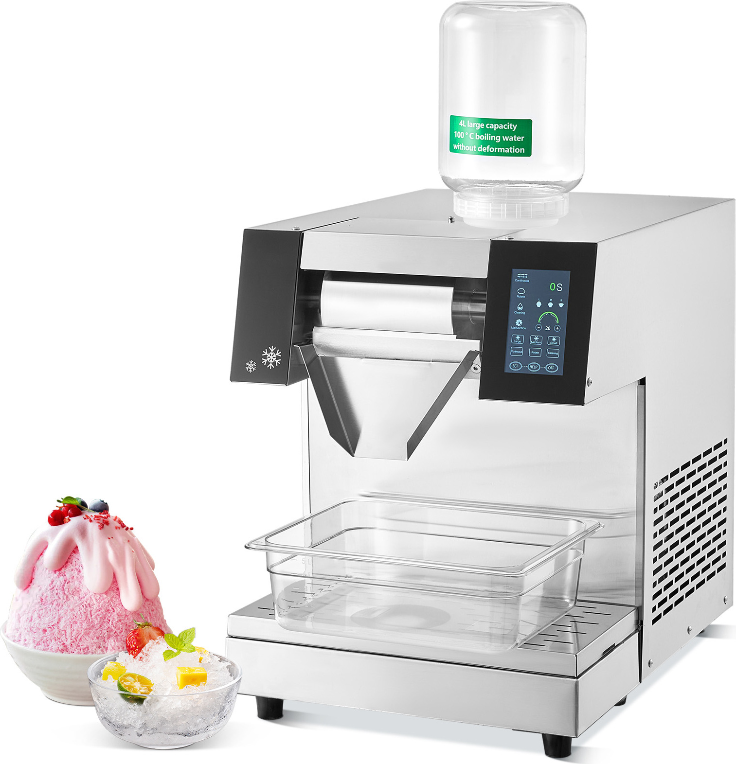 SucceBuy Kommerzielle Schneeflocken-Eismaschine von, 260 kg/24 h, Edelstahl, elektrischer Schneekegel-Maker mit Luftkühlsystem für schnelle Wärmeableitung, ideal für Bäckereien und Cafés