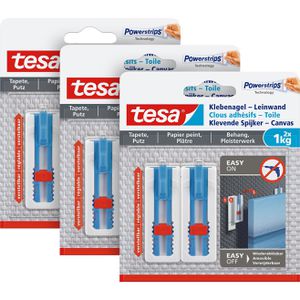 Tesa Klebenagel 77778 Powerstrips, 1kg, Leinwand, Tapete, Putz, verstellbar, 6 Stück