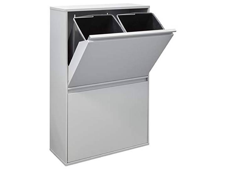 ARREGUI Basic CR602-B Mülltrennsystem aus Stahl 4 Fächer Mülleimer für die Küche 4 Fach Abfalleimer 4x17L (68L) Herausnehmbare Inneneimer mit Griff Recycling Schrank Mülltrennung hellgrau