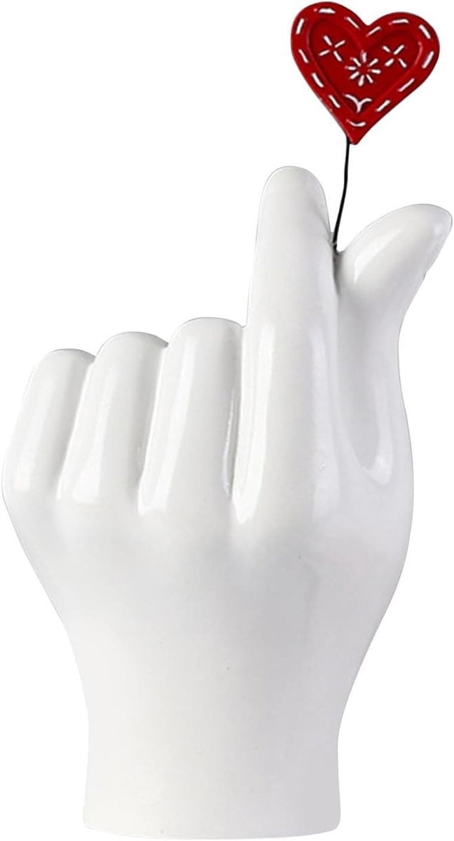 Wit Hars Hart Handen Beeld - Handgemaakt Liefdesgebaar Sculptuur voor Huisdecoratie - 20 x 6 cm