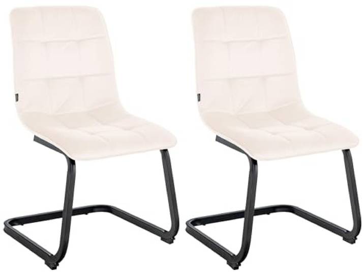 CLP 2er Set Esszimmerstuhl Vermont Mit Samt-Bezug I Gepolsterter Freischwinger-Stuhl Farbe Creme