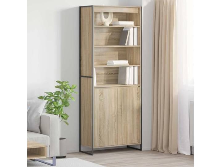 Eleganter hoher Schrank mit rechteckiger Form und Holzwerkstoff in Sonoma-Optik - Industrieller hoher Schrank für Wohnzimmer und moderner Aufbewahrungsschrank mit Holzwerkstoff im