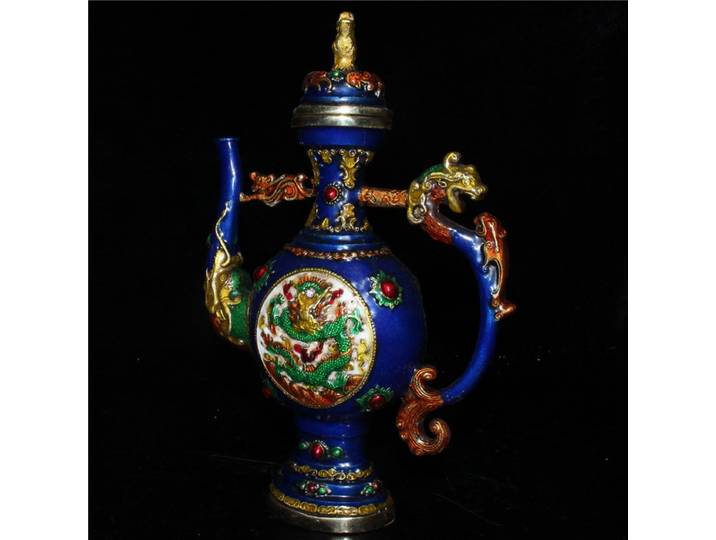 Revêt bouteille tibétaine chinoise en cuivre, artisanat Everisonne, fleur, dragon