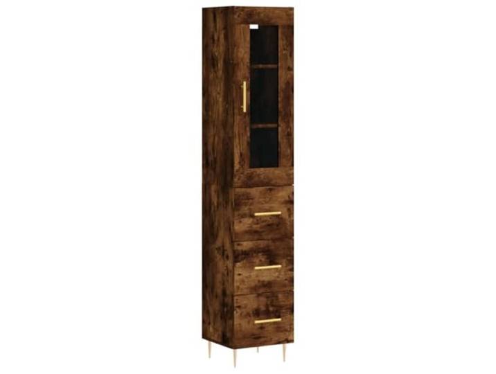 KKgypkn Highboard Räuchereiche 34,5x34x180 cm Holzwerkstoff Metallfüße, Stauraum mit Tür, Stabile Konstruktion, Für Wohnzimmer