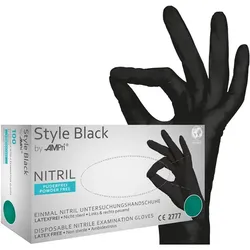 Nitrilhandschuhe Ampri Style Black S ehemals schwarze Witwe Gr. 7, puderfrei, unsterile Nitrilhandschuhe, 100 Stück/Box