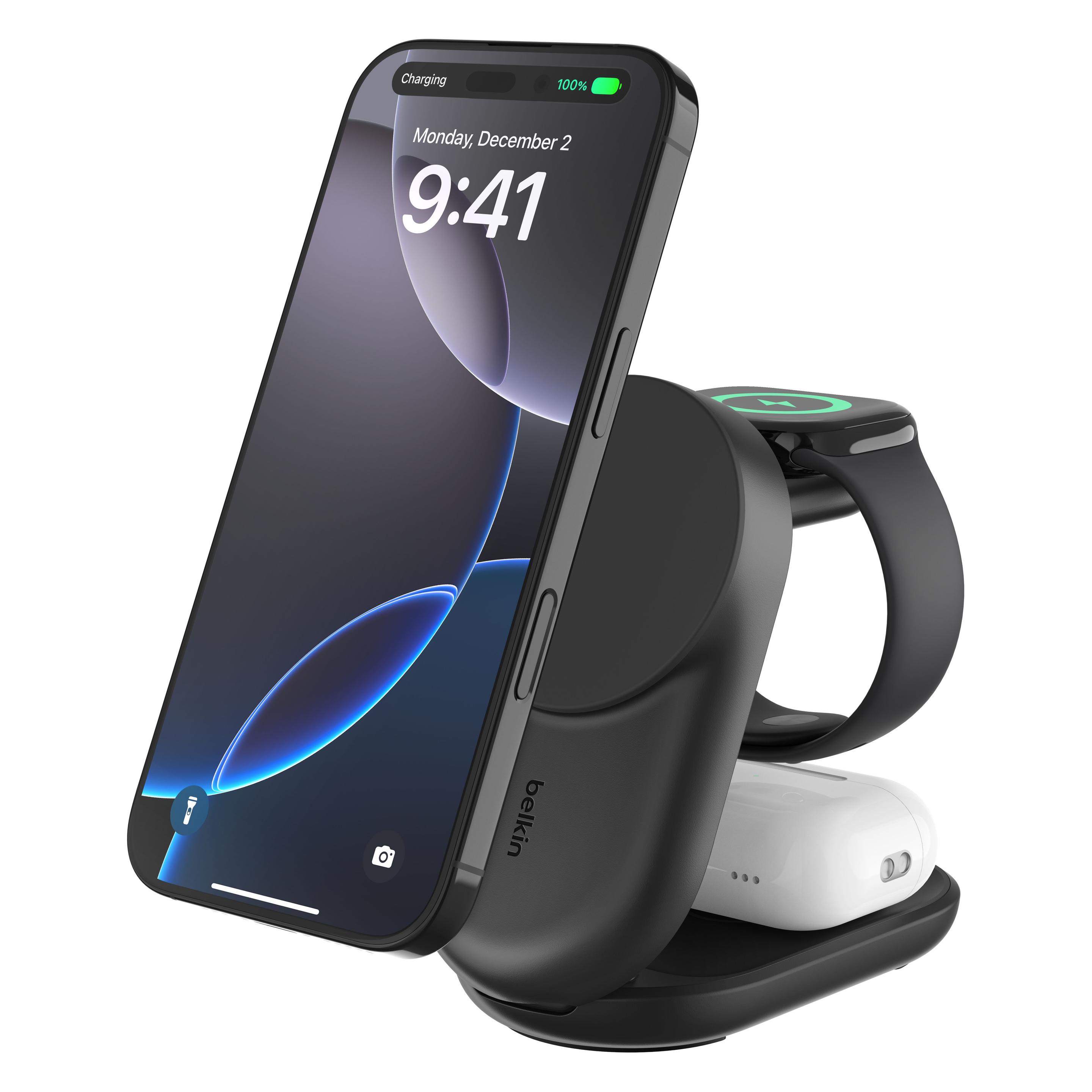 Belkin UltraCharge 25 Watt Qi2 Magnetic 3-in-1 Ladestation (25 W) (WIZ037KQBK)