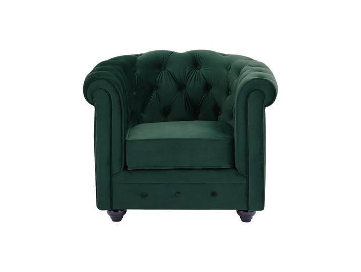 Vente-Unique Sessel mit gerader Rückenlehne - 1 Person - samt - grün Chesterfield, Grün, Holz, 85x72x78 cm, Wohnzimmer, Sessel, Chesterfield-Sessel