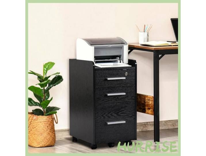 Cocosity Caisson De Bureau Rangement Bureau Sur Roulettes 3 Tiroirs 1 Verrouillable 1 Trieur Dossiers En Bois Noir