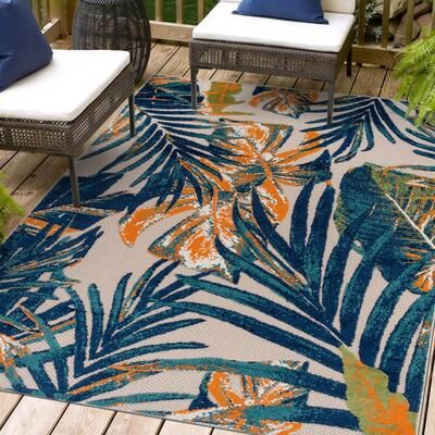 World Rug Gallery Floral Leaves Indoor/Outdoor Area Rug