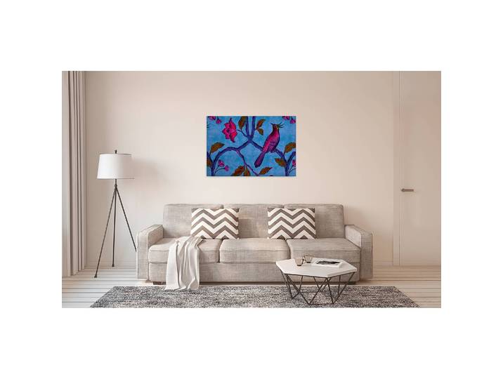 Impression sur toile Bird of Paradise Polyester PVC / Épicéa Bleu/Bleu 90 x 60cm