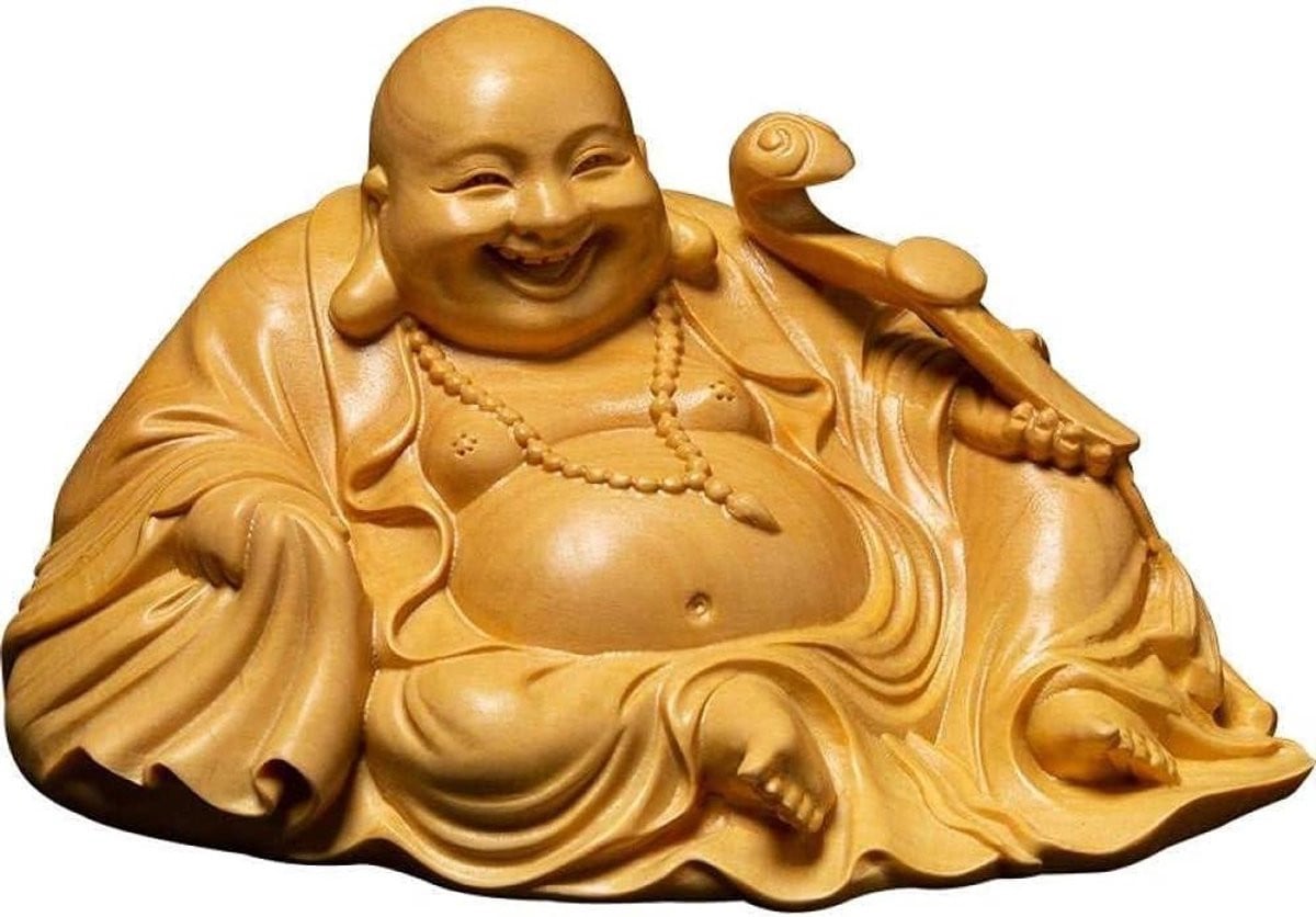 Handgesneden Houten Boeddha Beeld - Natuurlijke Miniatuur Decoratie voor op Tafel