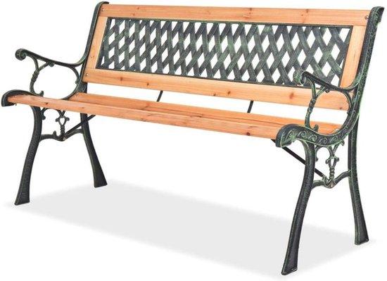 Gartenbank aus Holz und Eisen mit Rautenmuster Rückenlehne - Klassische Parkbank, 122 cm breit