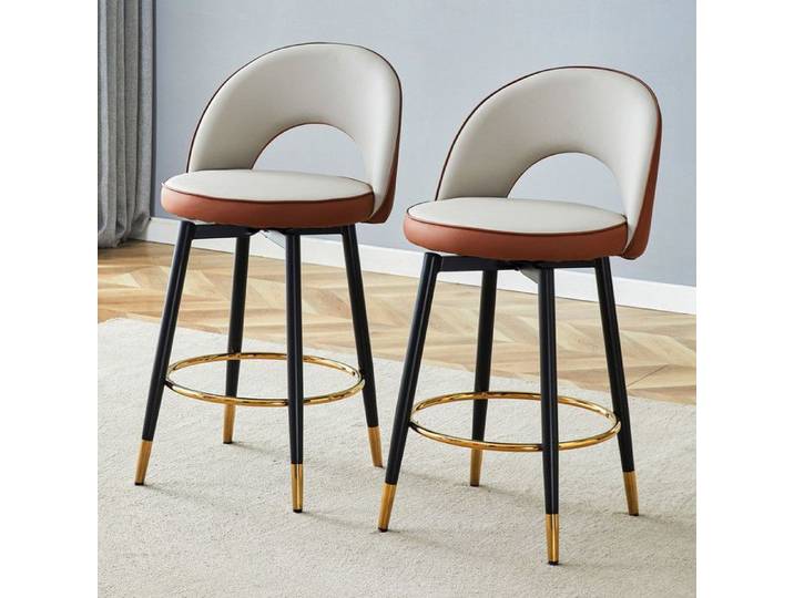 Chaise de bar pivotante à 360° - avec dossier en U+Coussins Chaise de Bar rembourrée confortable pour îlot de cuisine et bar moderne