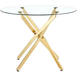 STILVORA Runder Esstisch aus Glas und Metall in Gold/Transparent, 88x88x75 cm