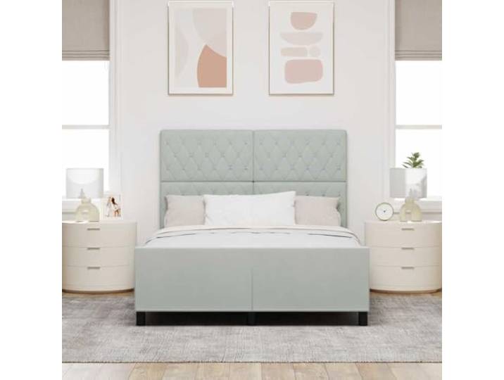 KTHLBRH Boxspringbett Samt Hellgrau 160 x 200 cm Struktur aus massivem Kiefernholz, Design Modern Box, rechteckige Form
