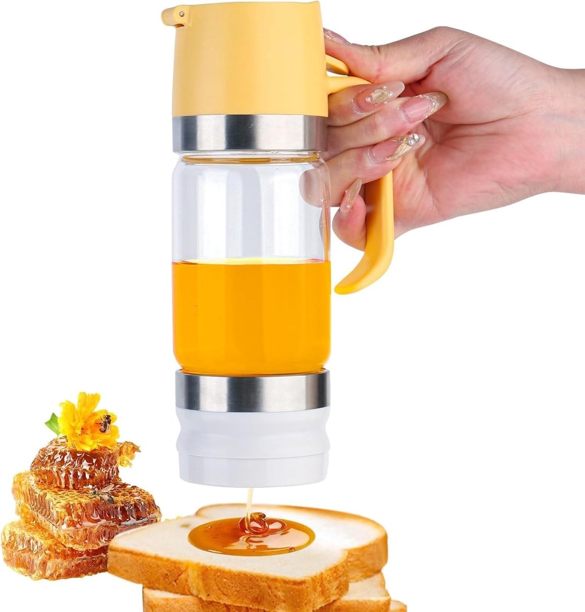 Druppelvrije honingdispenser van glas met handvat, 300 ml
