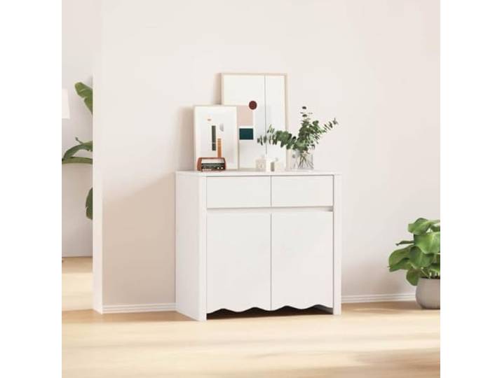 RJPLMFV Anrichte Drammen, weiß, 79 x 43 x 75,5 cm, massives Kiefernholz TV-Schrank mit Regalen und Schubladen, geräumige Aufbewahrung, modernes Design, für Wohnzimmer oder Esszimmer
